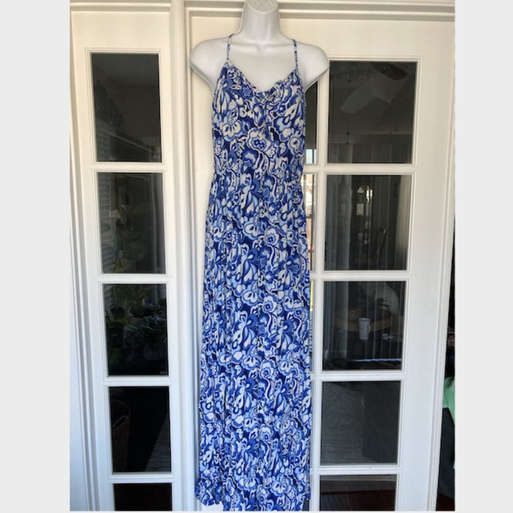 GAP Royal Blue & White Floral Maxi Slip Dress Medium